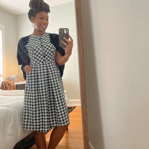 VTG 1950s No Fuss Navy and White Gingham Check Dress with Pockets - Picture 6 of 6